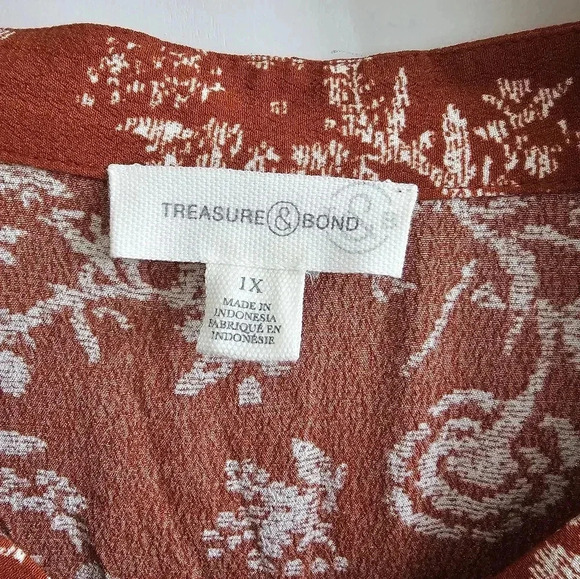 Treasure & Bond Red Boho Garden Floral Long Sleeve Woven Midi Dress Size 1X - Picture 4 of 7